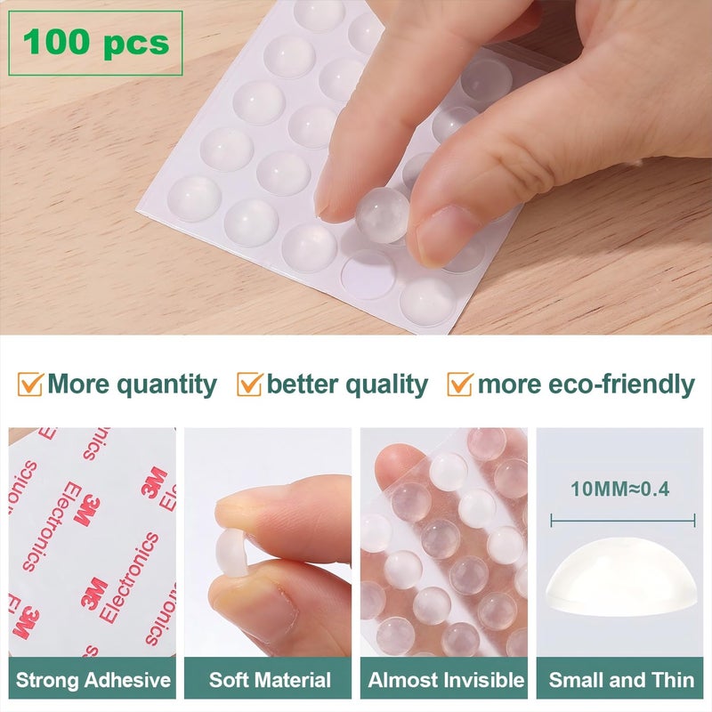 Eshanmu Clear Soft Close Drawer Cabinet Door Bumpers - 10mm4mm - Sound Dampening Adhesive Transparent Rubber Pads Feet - Surface Protection Furniture Stoppers Protector - Hemispherical Shape - 100pcs - Image 2